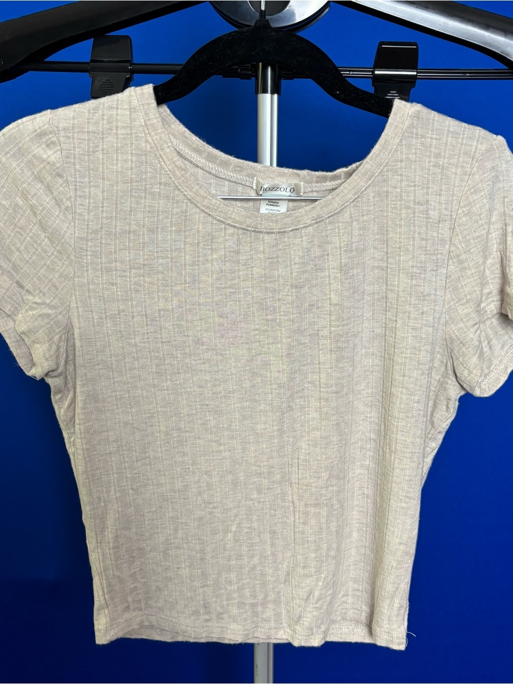 Bozzolo Beige Ribbed Short Sleeve Tee